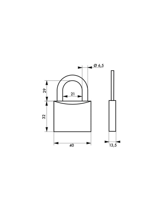 Lucchetto con chiave, alluminio, 40mm, arco in acciaio nichelato, 2 chiavi - Serrurerie de Picardie