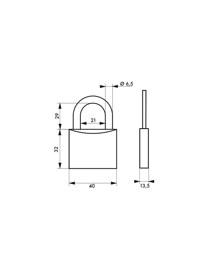 Lucchetto con chiave, alluminio, 40mm, arco in acciaio nichelato, 2 chiavi - Serrurerie de Picardie