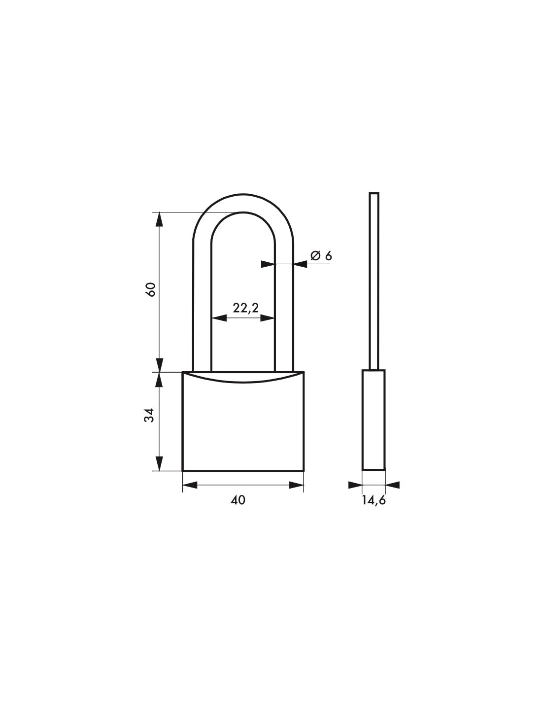 Lucchetto con chiave, esterno, alluminio, 40mm, 1/2 arco alto in acciaio nichelato, 2 chiavi - Serrurerie de Picardie
