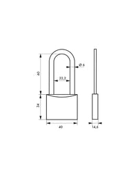 Lucchetto con chiave, esterno, alluminio, 40mm, 1/2 arco alto in acciaio nichelato, 2 chiavi - Serrurerie de Picardie