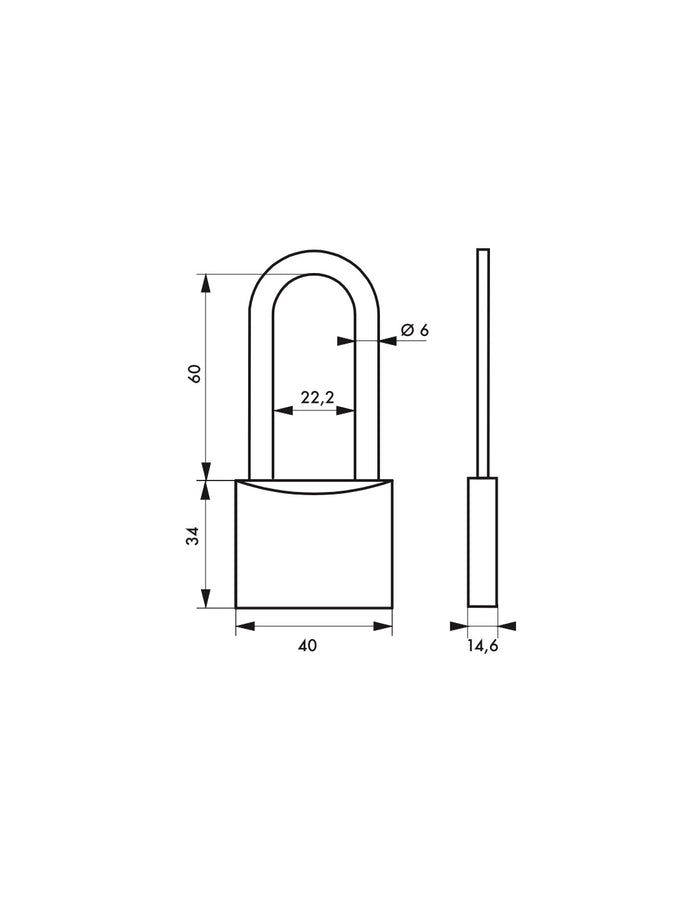 Lucchetto con chiave, esterno, alluminio, 40mm, 1/2 arco alto in acciaio nichelato, 2 chiavi - Serrurerie de Picardie