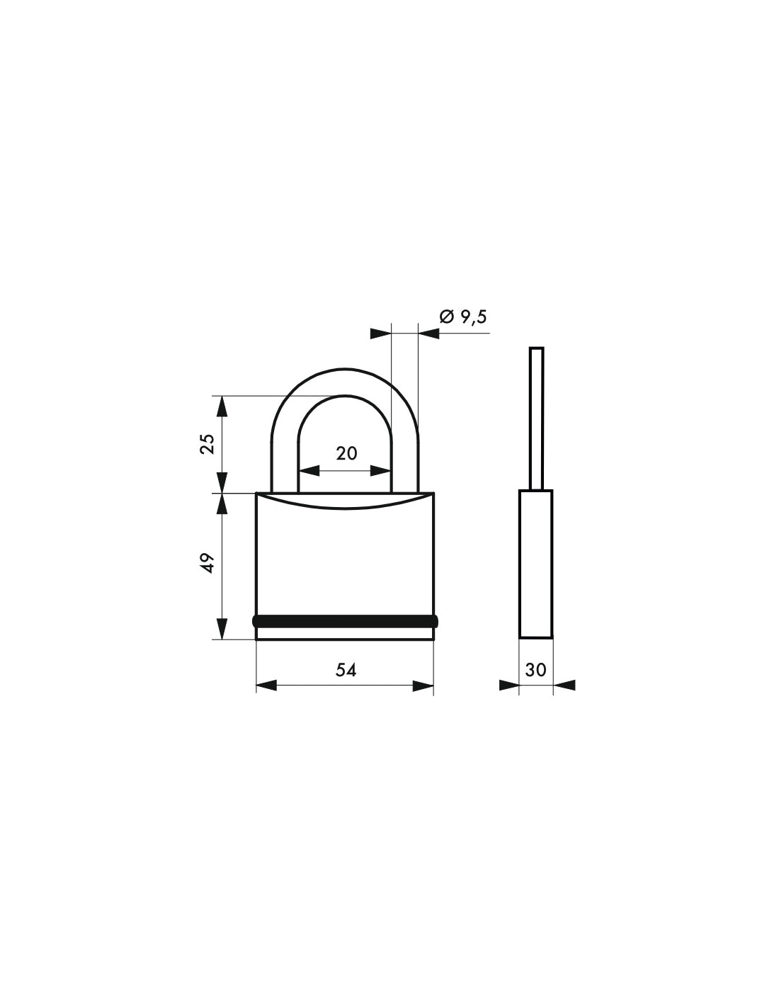 Lucchetto con chiave Federal Lock 720, acciaio, costruzione, arco in molibdeno, 54mm, 2 chiavi, nero - THIRARD