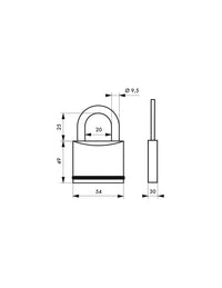Lucchetto con chiave Federal Lock 720, acciaio, costruzione, arco in molibdeno, 54mm, 2 chiavi, nero - THIRARD