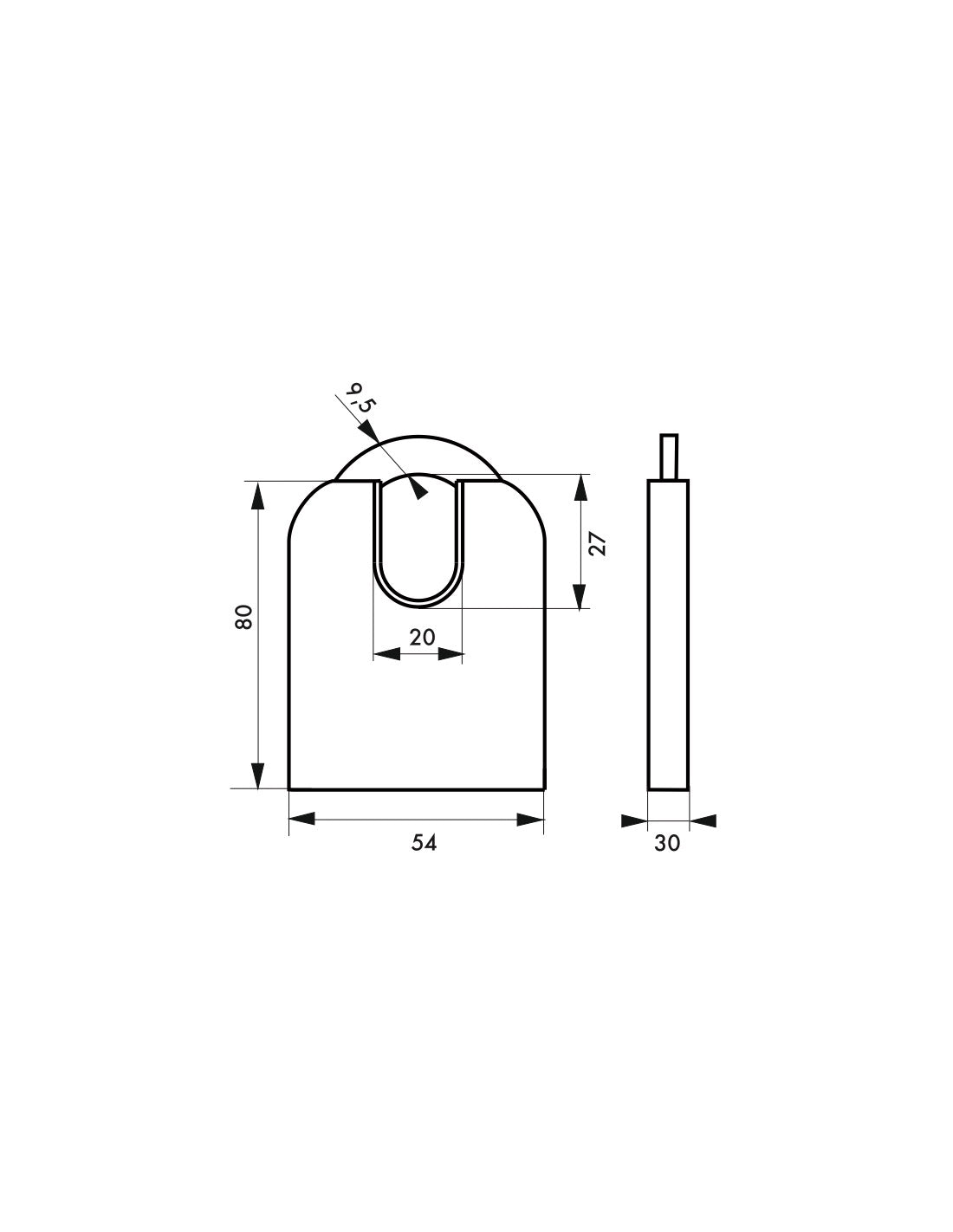 Lucchetto con chiave Federal Lock 720-P, acciaio, costruzione, arco protetto da molibdeno, 54mm, 2 chiavi, nero - THIRARD