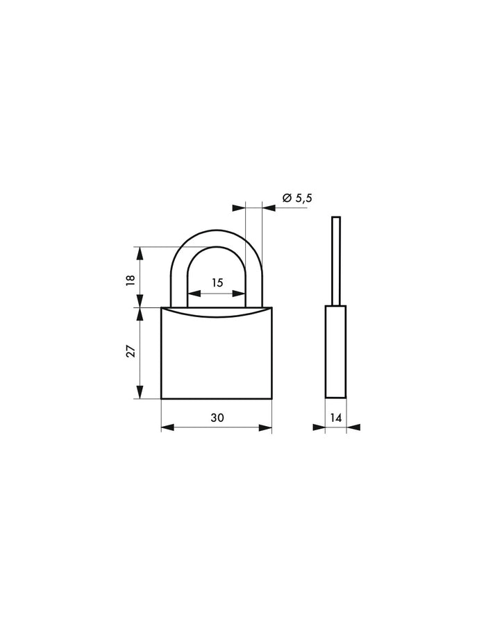 Lucchetto con chiave Line Sport, acciaio, interno, arco in acciaio, 30mm, 3 chiavi - THIRARD