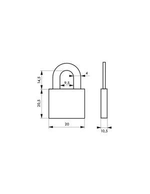 Lucchetto con chiave, per bagagli, 20mm, alluminio, arco in acciaio nichelato, 2 chiavi - Serrurerie de Picardie