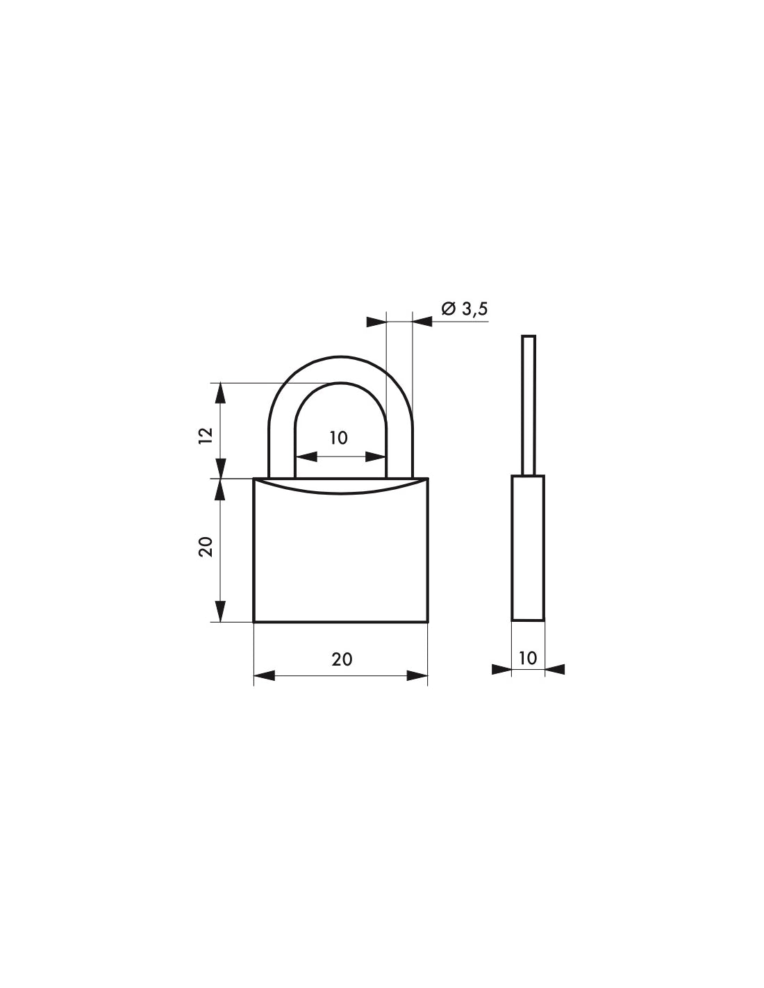 Lucchetto con chiave SP, bagagli, 20mm, arco in acciaio nichelato, 2 chiavi - Serrurerie de Picardie