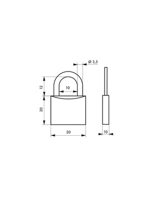 Lucchetto con chiave SP, bagagli, 20mm, arco in acciaio nichelato, 2 chiavi - Serrurerie de Picardie