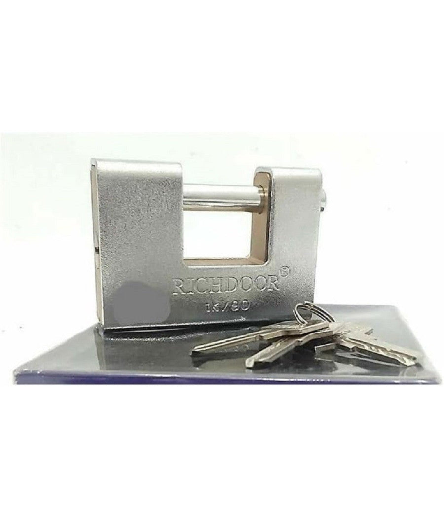 Lucchetto Corazzato Antiscasso 90mm Con 3 Chiavi Antifurto Corazzato         