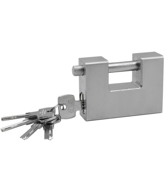 Lucchetto Corazzato In Acciaio Temprato Antiscasso Catenaccio Per Serrande 84mm         