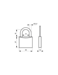 Lucchetto Explocom Extra Lock, acciaio, interno, arco in acciaio, 30mm, 3 chiavi - THIRARD