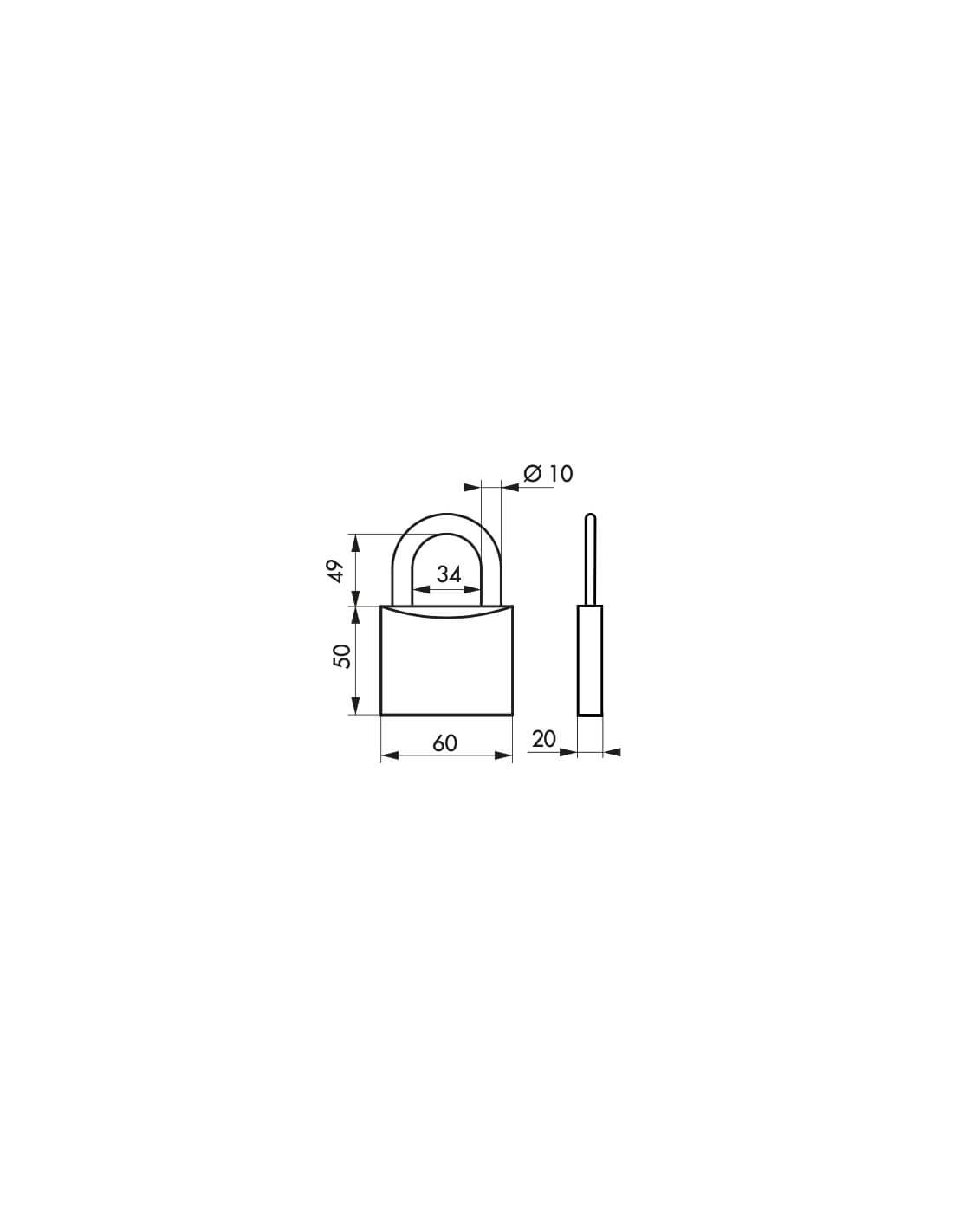 Lucchetto Inox Transit 2 60mm, arco acciaio INOX, 2 chiavi reversibili - THIRARD