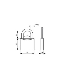Lucchetto Palestra Sport Wrestling, acciaio, interno, arco in acciaio, 30mm, 3 chiavi - THIRARD