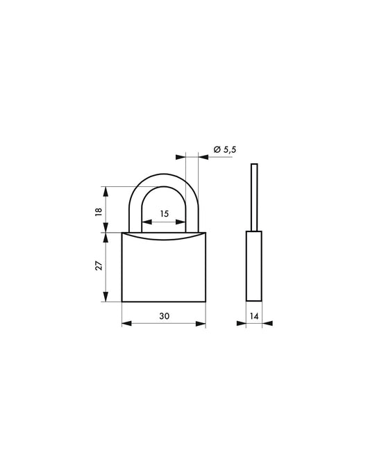 Lucchetto Palestra Sport Rugby, acciaio, interno, arco in acciaio, 30mm, 3 chiavi - THIRARD