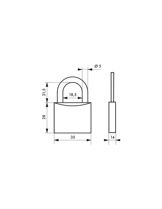 Lucchetto Mach 2 35mm arco e corpo in ottone massiccio lucido, 2 chiavi in ottone  - THIRARD
