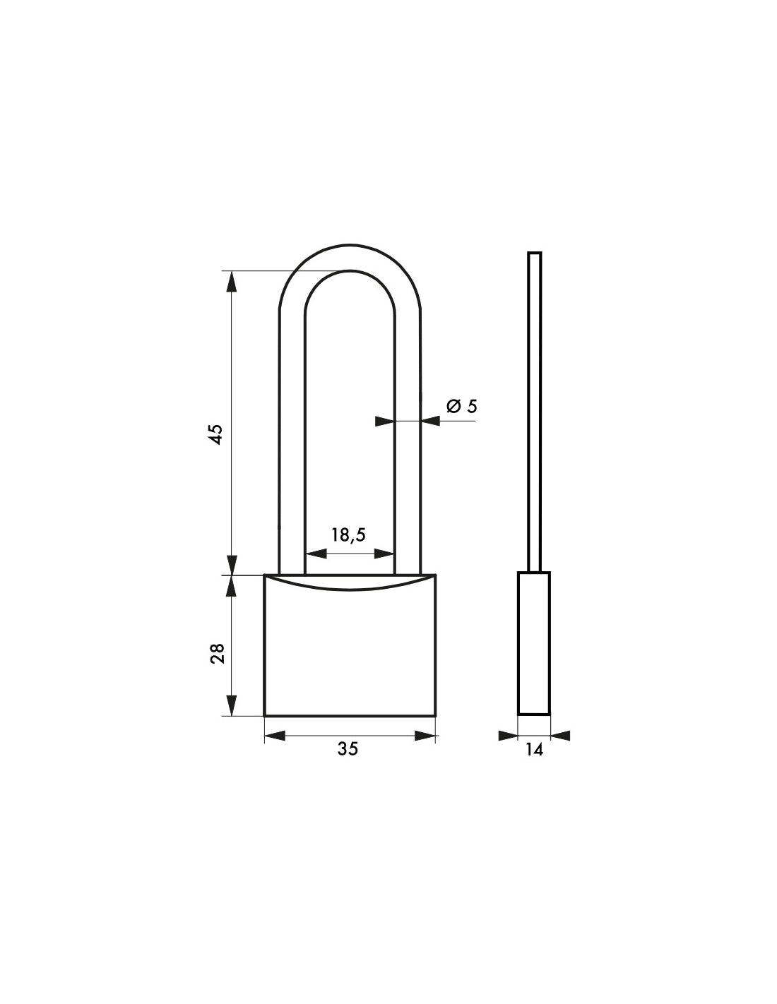 Lucchetto Mach 2 35mm arco alta e corpo in ottone massiccio lucido, 2 chiavi in ottone  - THIRARD