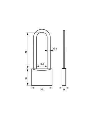 Lucchetto Mach 2 35mm arco alta e corpo in ottone massiccio lucido, 2 chiavi in ottone  - THIRARD