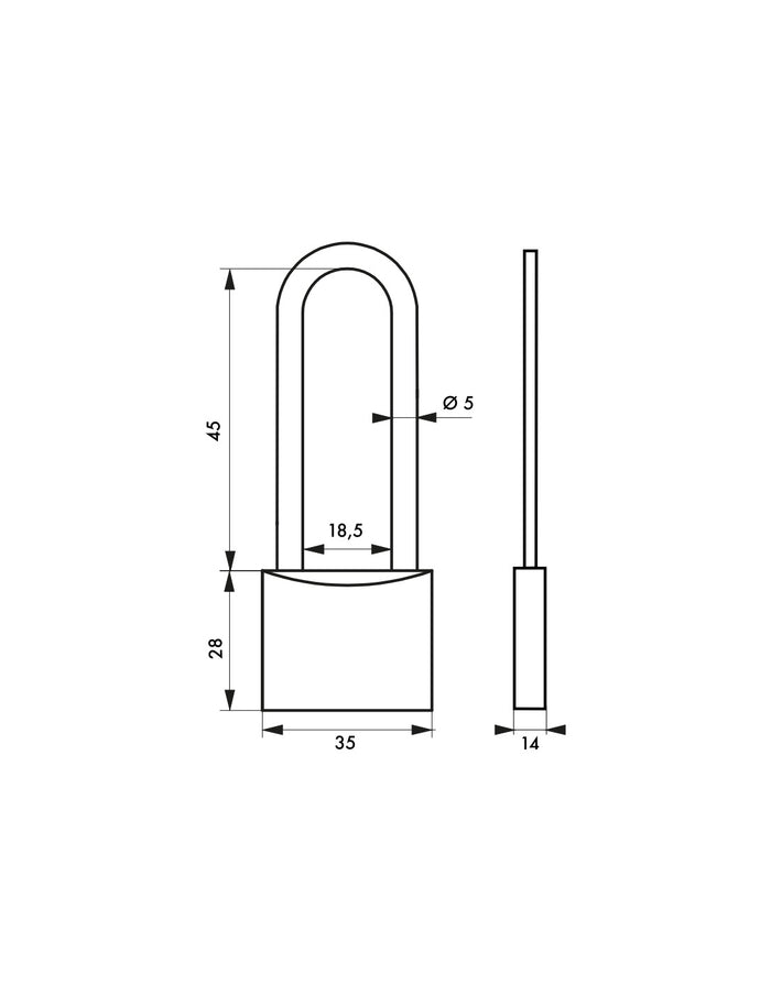 Lucchetto Mach 2 35mm arco alta e corpo in ottone massiccio lucido, 2 chiavi in ottone  - THIRARD