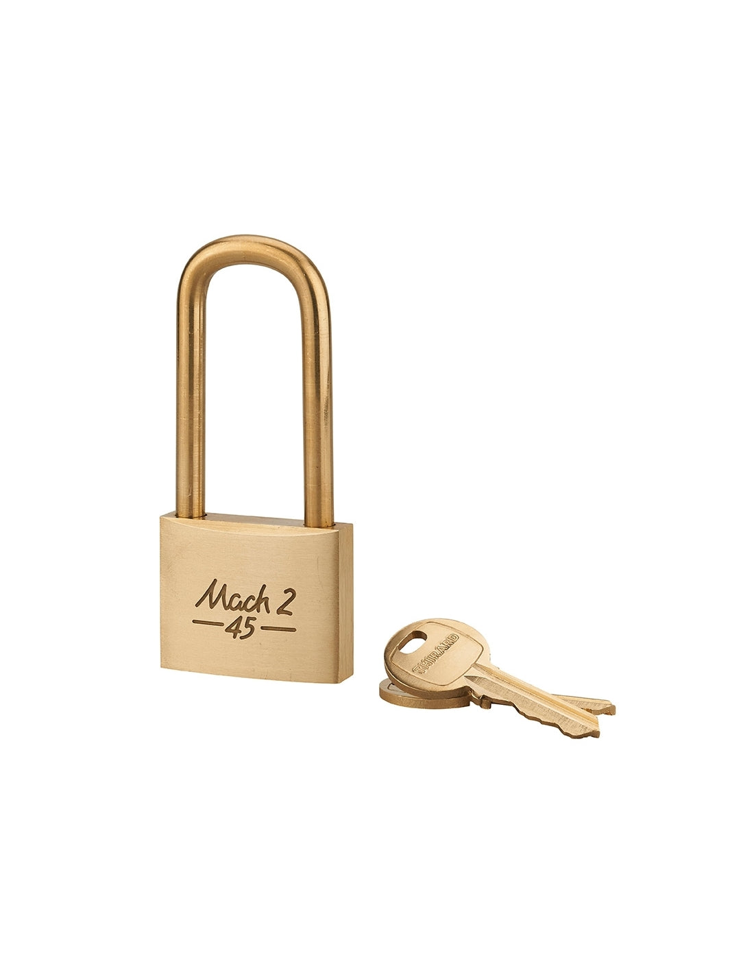 Lucchetto Mach 2 45mm arco mezza altezza e corpo in ottone massiccio lucido, 2 chiavi in ottone  - THIRARD