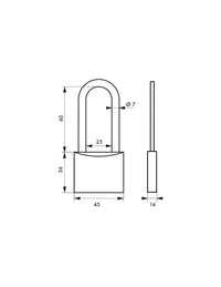 Lucchetto Mach 2 45mm arco mezza altezza e corpo in ottone massiccio lucido, 2 chiavi in ottone  - THIRARD