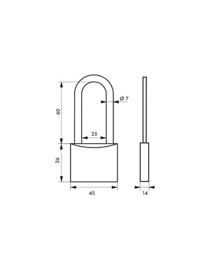 Lucchetto Mach 2 45mm arco mezza altezza e corpo in ottone massiccio lucido, 2 chiavi in ottone  - THIRARD