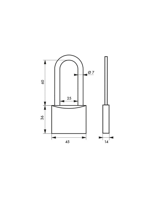 Lucchetto Mach 2 45mm arco mezza altezza e corpo in ottone massiccio lucido, 2 chiavi in ottone  - THIRARD