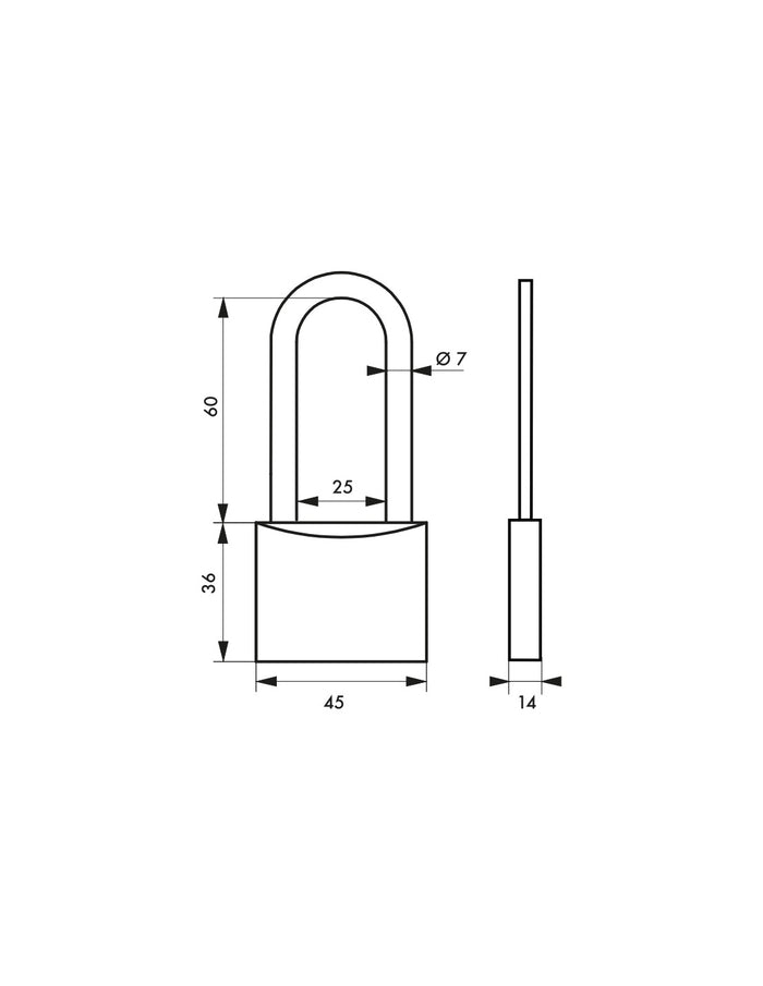 Lucchetto Mach 2 45mm arco mezza altezza e corpo in ottone massiccio lucido, 2 chiavi in ottone  - THIRARD