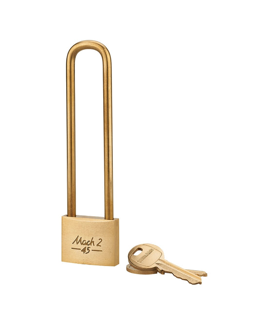 Lucchetto Mach 2 45mm, arco alta e monoblocco in ottone, da esterno, anticorrosione, 2 chiavi  - THIRARD
