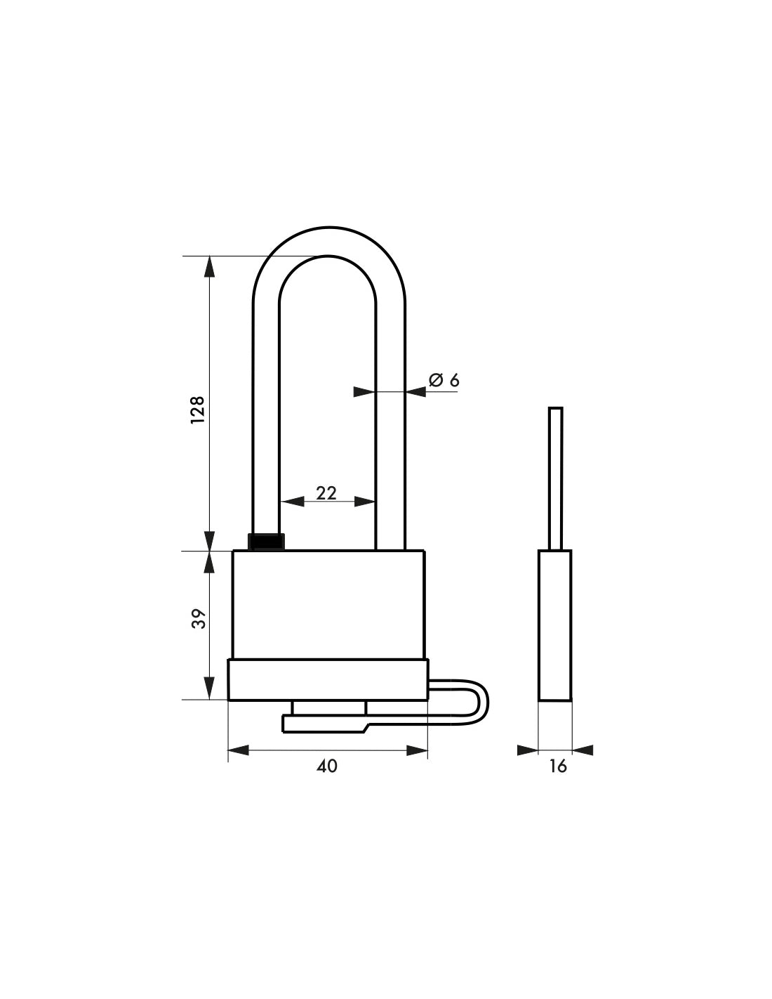 Lucchetto Mach 3 40mm arco acciaio inox alto, ottone, da esterno, anticorrosione, 3 chiavi  - THIRARD
