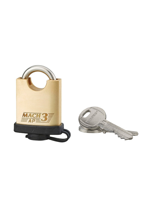 Lucchetto Mach 3 40mm arco acciaio inox 6, guardia alta, ottone, da esterno, anticorrosione, 3 chiavi, guscio pvc  - THIRARD