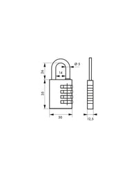 Lucchetto Maxium Code combinazione 3 cifre, 30mm, viola purple, arco acciaio nichelato, corpo alluminio colorato - THIRARD