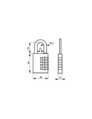 Lucchetto Maxium Code combinazione 4 cifre, 40mm, rosso, arco acciaio nichelato, corpo alluminio colorato - THIRARD