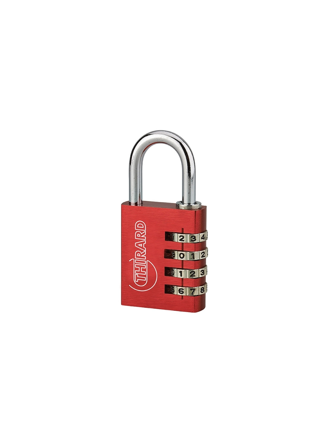 Lucchetto Maxium Code combinazione 4 cifre, 40mm, rosso, arco acciaio nichelato, corpo alluminio colorato - THIRARD