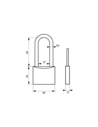 Lucchetto Maxium Color 40 arco alta 63mm acciaio temprato, blu, corpo alluminio, 2 chiavi - THIRARD