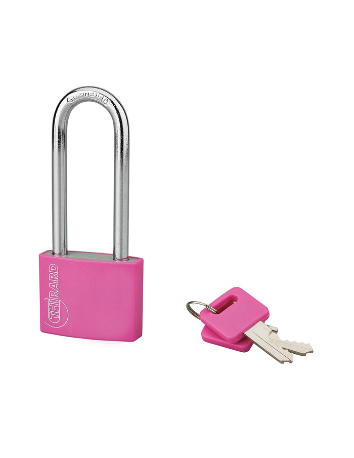 Lucchetto Maxium Color 40mm, arco alta 63mm acciaio temprato, rosa, corpo alluminio, 2 chiavi - THIRARD