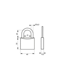 Lucchetto Maxium color 40mm, arco acciaio temprato, arancione, corpo alluminio, 2 chiavi - THIRARD