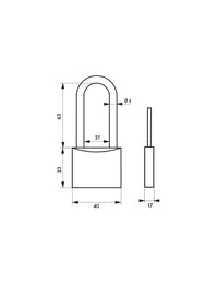 Lucchetto Maxium Color 40mm, arco alta 63mm acciaio temprato, nero, corpo alluminio, 2 chiavi - THIRARD