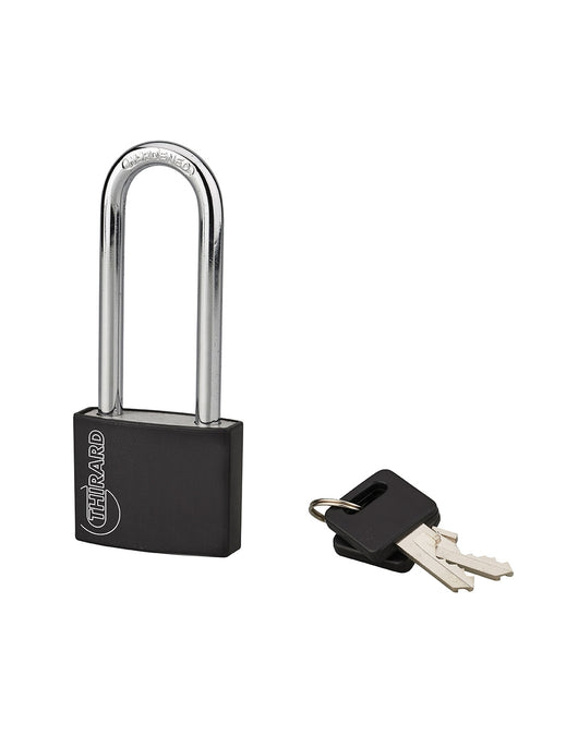 Lucchetto Maxium Color 40mm, arco alta 63mm acciaio temprato, nero, corpo alluminio, 2 chiavi - THIRARD