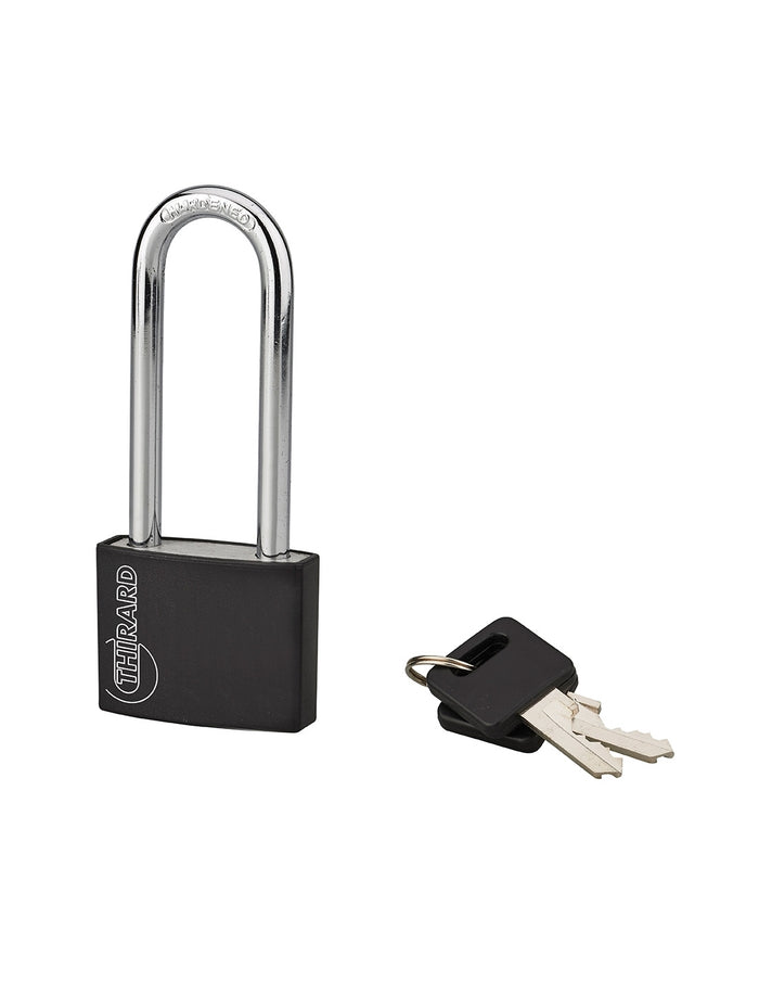 Lucchetto Maxium Color 40mm, arco alta 63mm acciaio temprato, nero, corpo alluminio, 2 chiavi - THIRARD