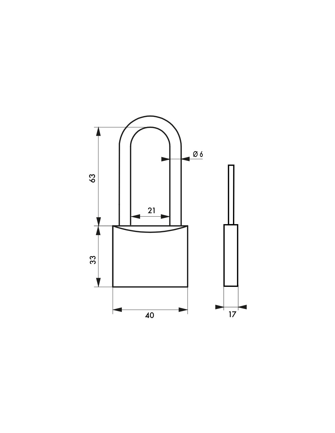 Lucchetto Maxium Color 40mm, arco alta 63mm acciaio temprato, verde, corpo alluminio, 2 chiavi - THIRARD