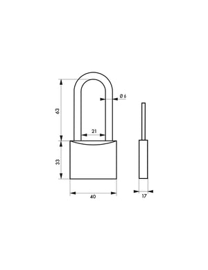 Lucchetto Maxium Color 40mm, arco alta 63mm acciaio temprato, verde, corpo alluminio, 2 chiavi - THIRARD