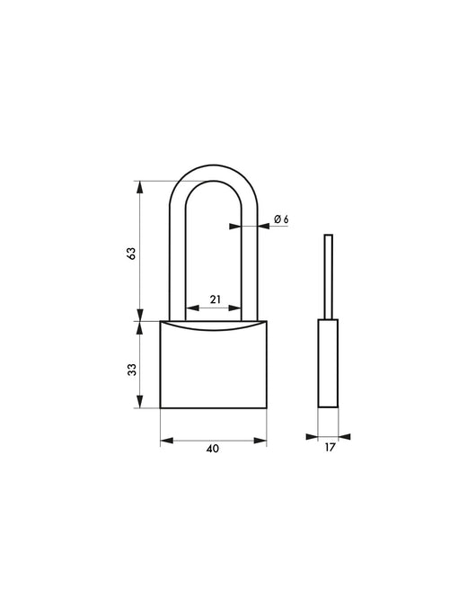 Lucchetto Maxium Color 40mm, arco alta 63mm acciaio temprato, verde, corpo alluminio, 2 chiavi - THIRARD
