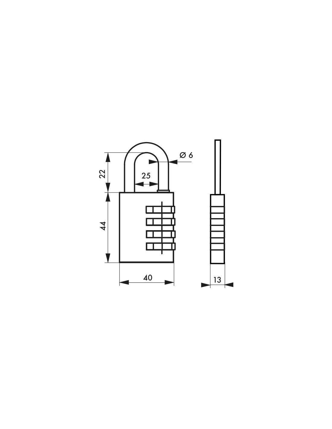 Lucchetto Maxium Code combinazione 4 cifre, 40mm, grigio, arco acciaio nichelato, corpo alluminio colorato - THIRARD