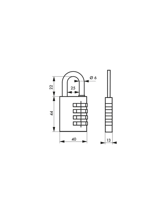 Lucchetto Maxium Code combinazione 4 cifre, 40mm, grigio, arco acciaio nichelato, corpo alluminio colorato - THIRARD