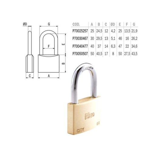 Lucchetto Ottone Mm 25 Arco Medio City Iseo