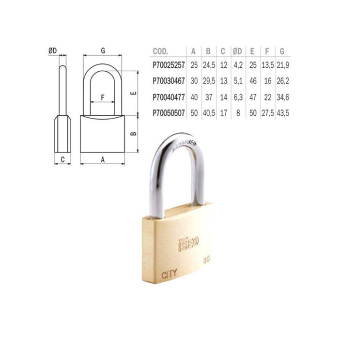 Lucchetto Ottone Mm 25 Arco Medio City Iseo