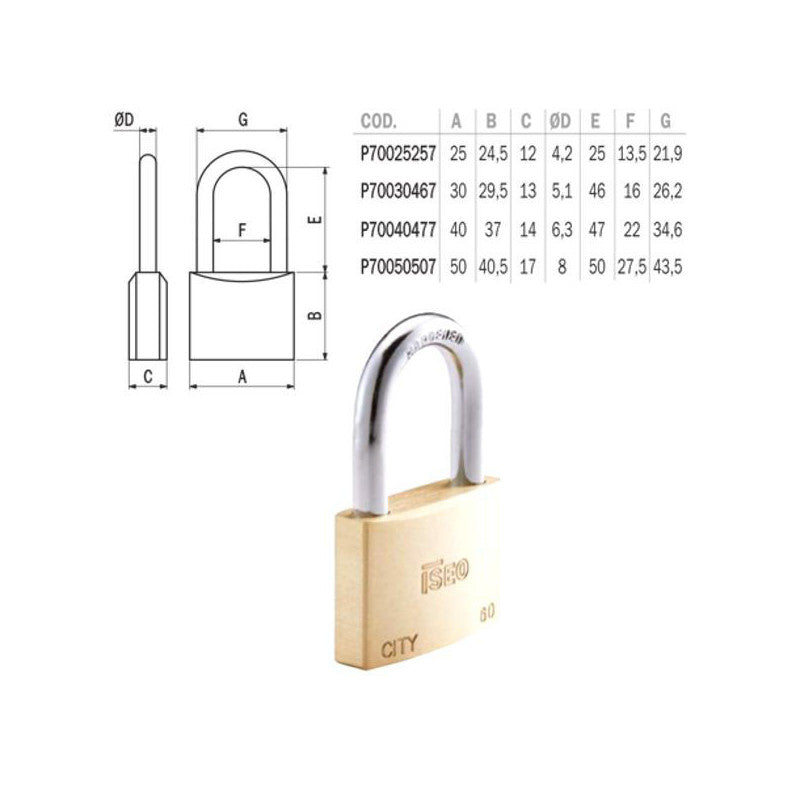Lucchetto Ottone Mm 30 Arco Medio Ka City Iseo