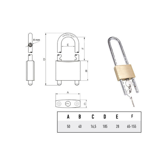 Lucchetto Ottone Mm 50 Arco Regolabile Potent
