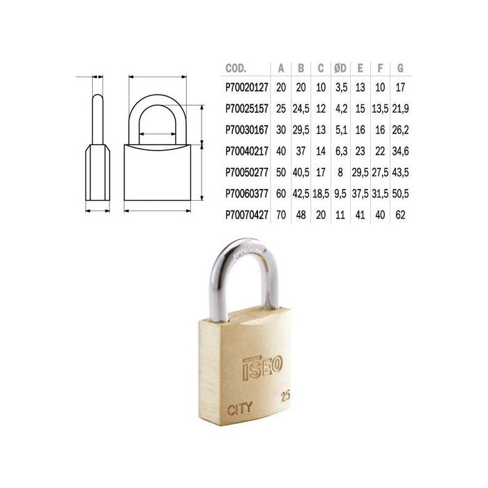 Lucchetto Ottone Mm 50 Ka City Iseo