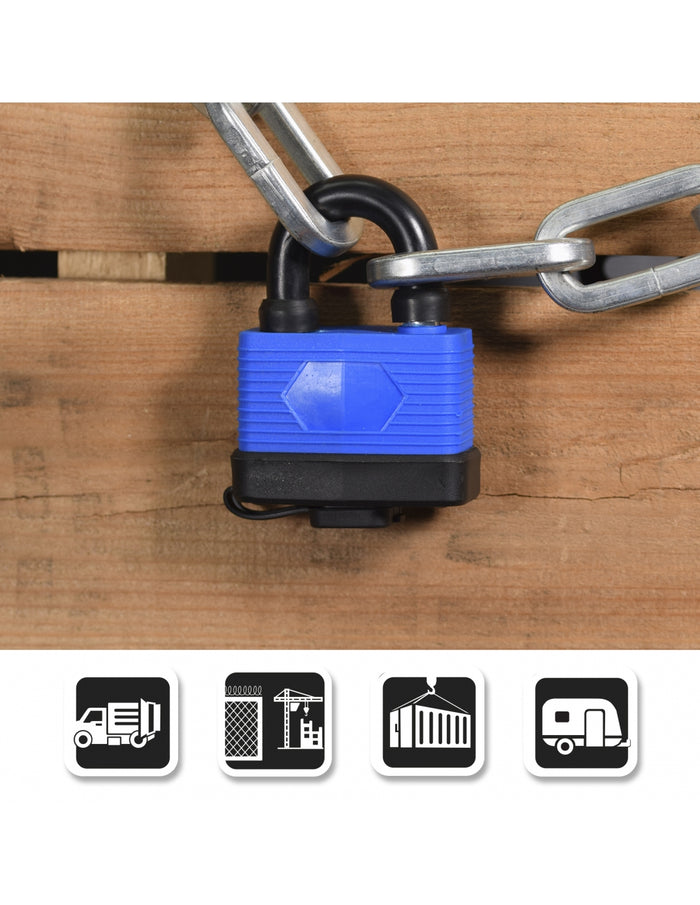 Lucchetto a lamelle, acciaio, da esterno, 65mm, rivestito in PVC, 2 chiavi in ottone nichelato - THIRARD